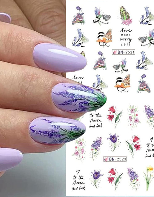 Load image into Gallery viewer, Flower Nail Decals Water Transfer Nail Art Supplies Summer Lily Orchid Butterfly, 12 Sheets
