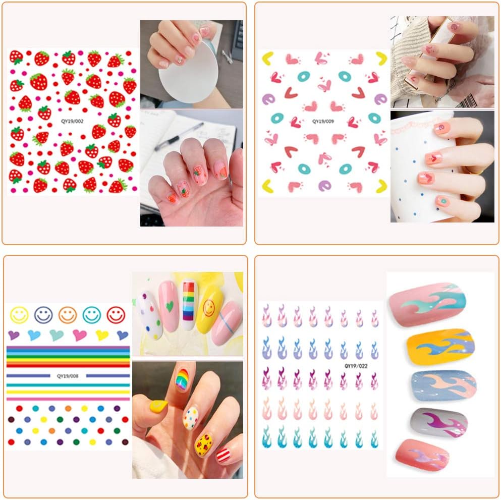 2 Sheets 3D Self-adhesive DIY Nail Art Decoration Set Including Flowers Leaves Animals Plants Fruits