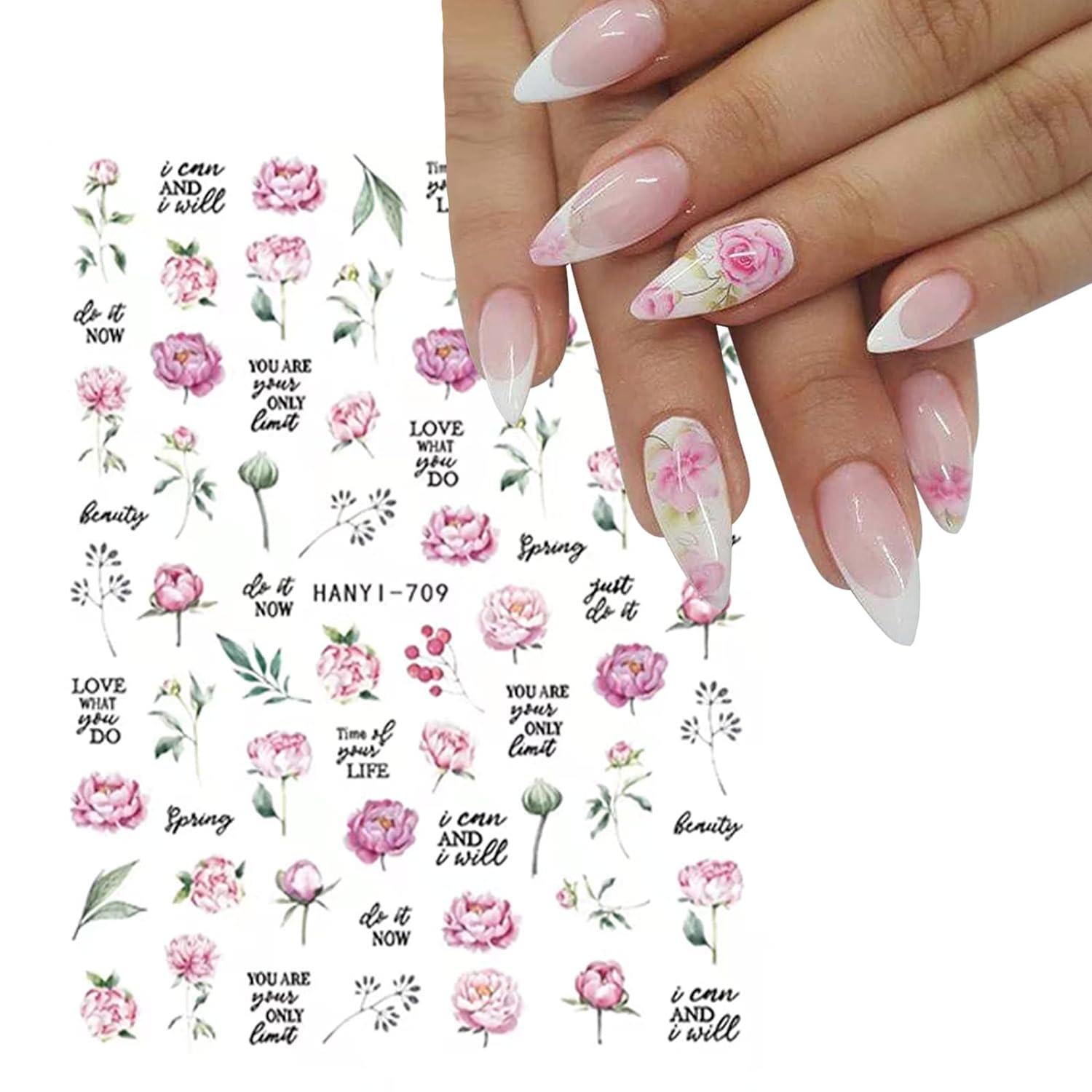 9 Sheets Flower Nail Art Stickers Decals 3D Self-Adhesive Nail Decals Spring Floral