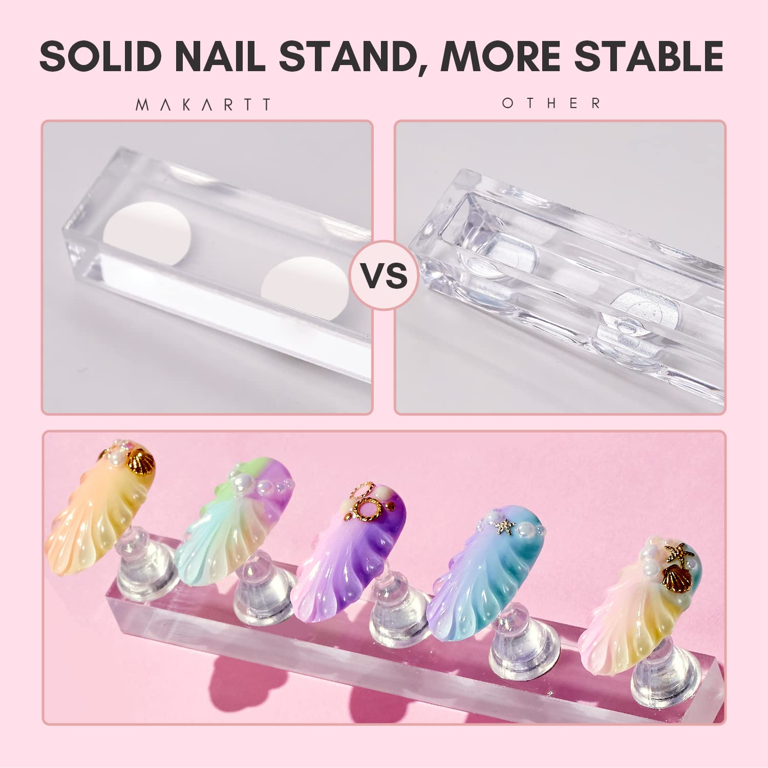 Nail Stand for Press On Nails Display Practice Art Magnetic Fake Nail Holder, Clear/Pink