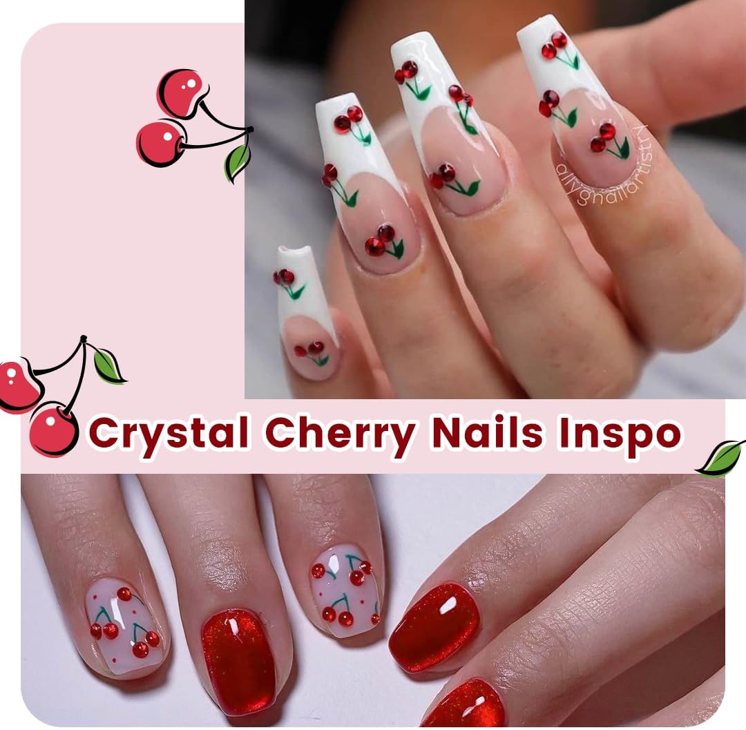 5D Nail Stickers Rhinestones Nail Art Crystal Cherry Art
