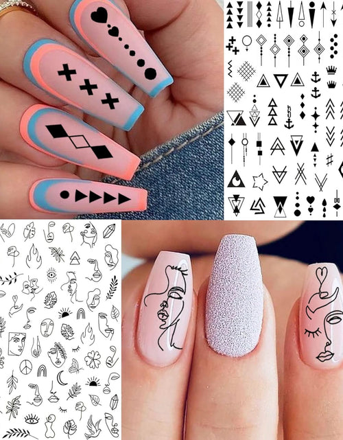 Load image into Gallery viewer, 6 Sheets Self-Adhesive Snake Heart Moon Star Nail Art Sticker Decals, Abstract Lady Face Nail Stickers
