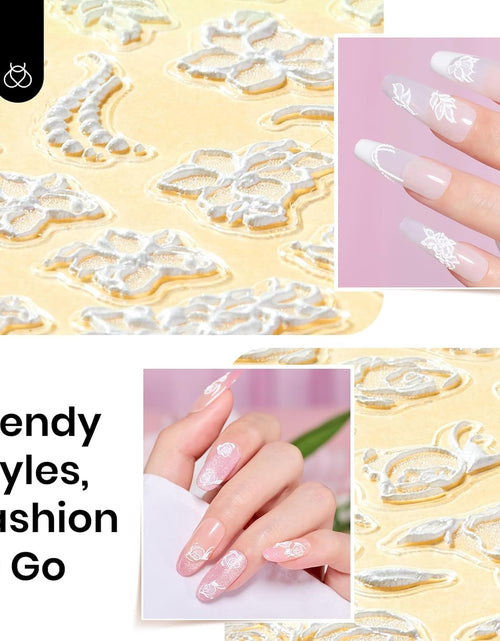 Load image into Gallery viewer, Gel Top Coat With 6 Pcs Nail Stickers for Nail Art, 5D Rhinestones Sticker Spring Embossed White Flower Design
