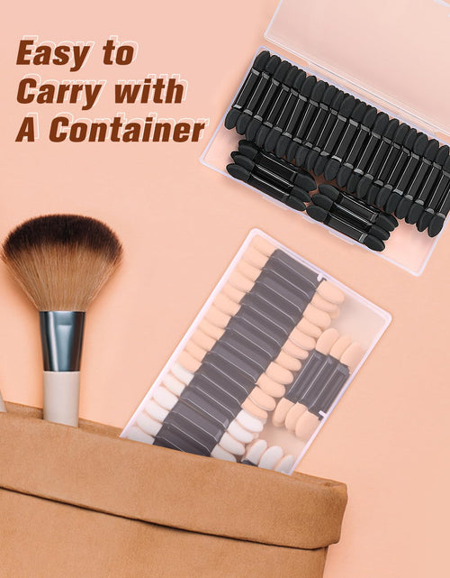 Load image into Gallery viewer, 50pcs Disposable Eyeshadow Brush with A Container Sponge Makeup Applicators Cosmetic Tool Dual Sides Eye Shadow Brush

