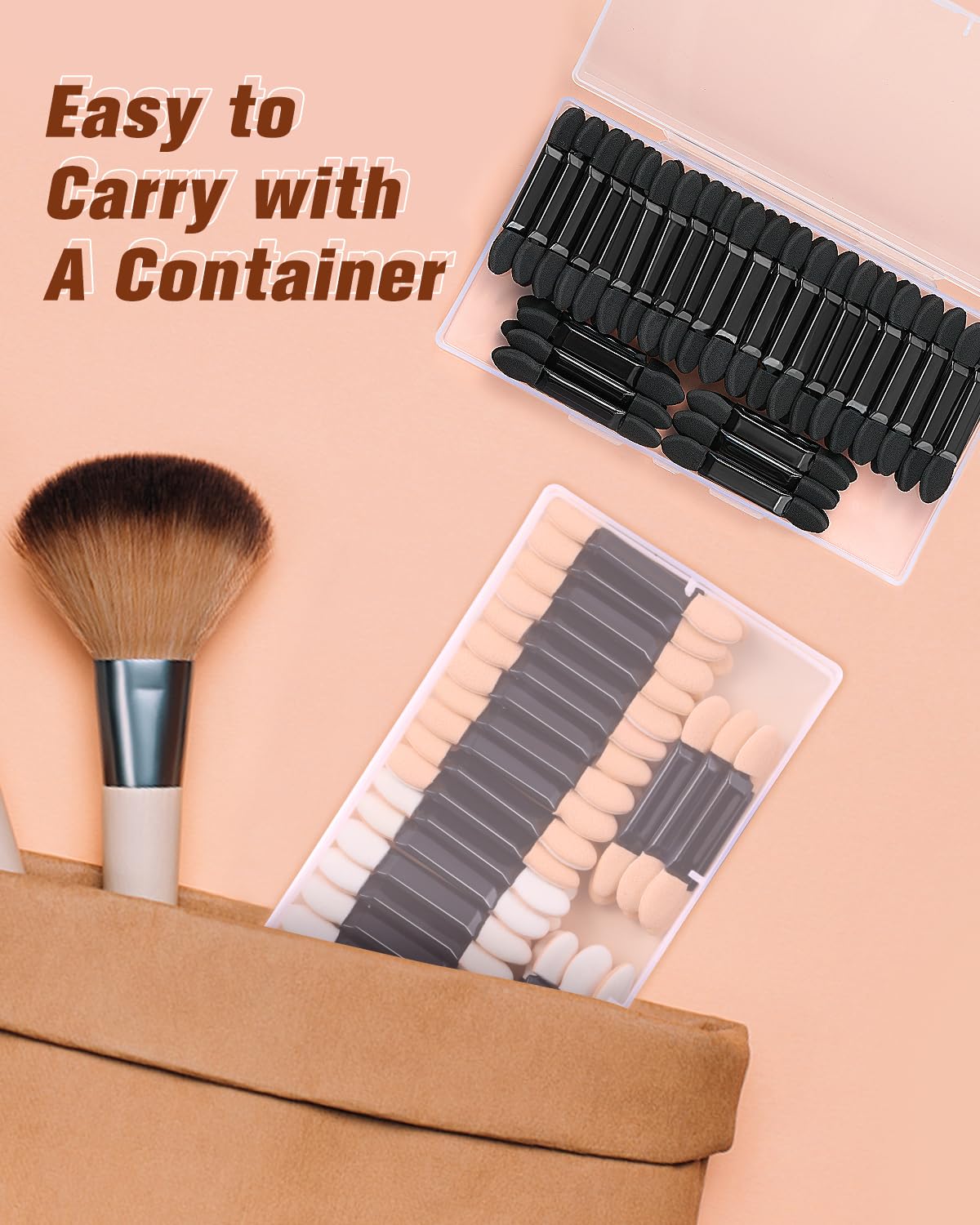 50pcs Disposable Eyeshadow Brush with A Container Sponge Makeup Applicators Cosmetic Tool Dual Sides Eye Shadow Brush