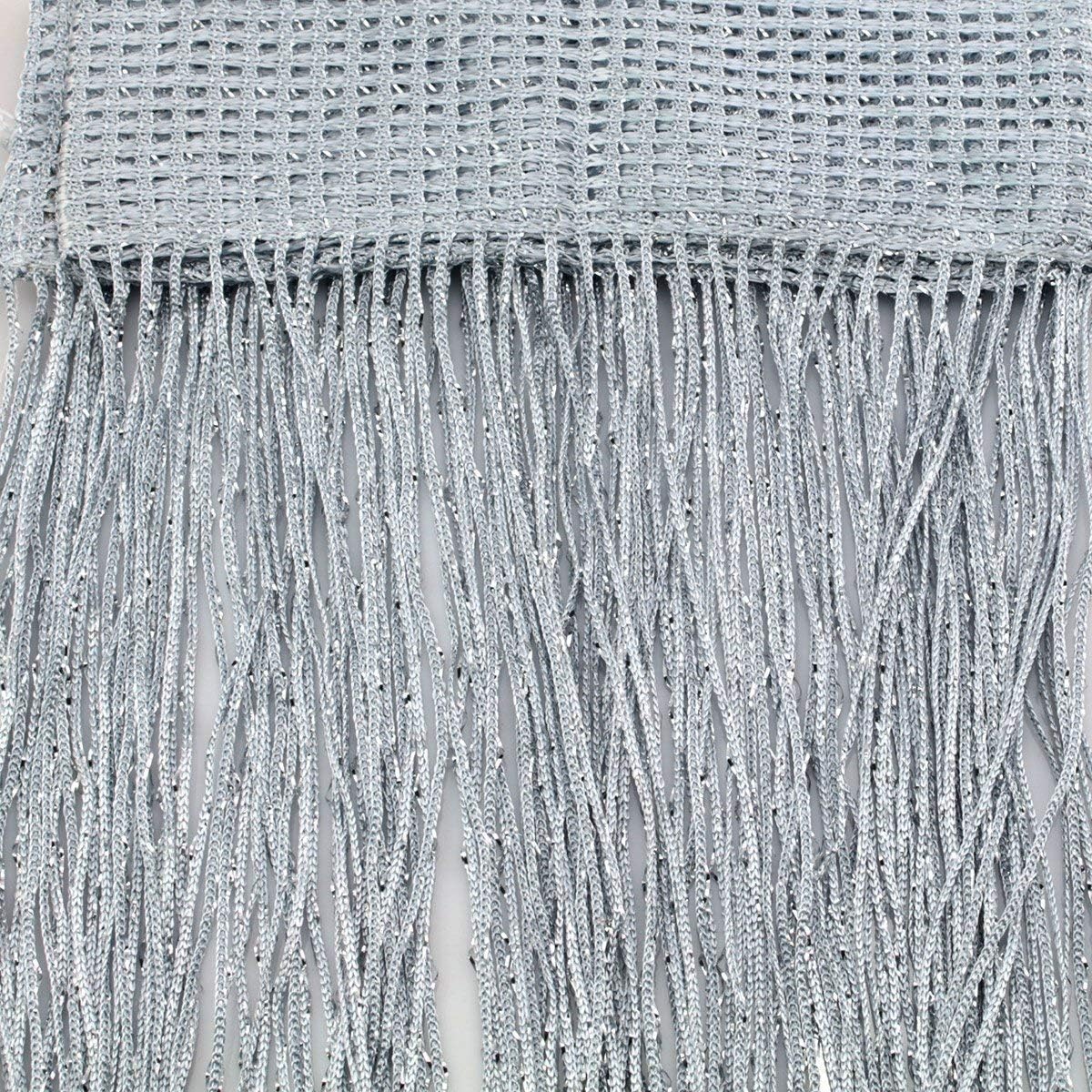 Silver / Grey String Door Curtains Window Panel Room Divider Crystal Tassel Fringe, 2 Pack