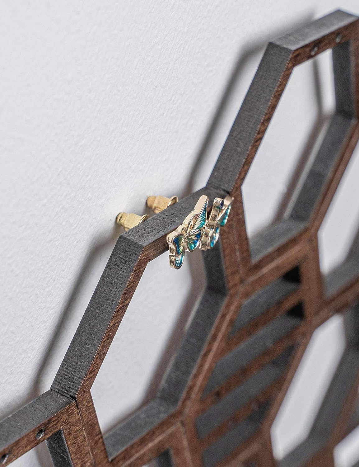 Hanging Holder Organizer Wall Display Jewelry for Stud Earrings Necklaces (Walnut)