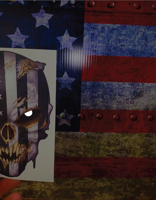 Load image into Gallery viewer, Skull with Reflective Eyes American Flag Vinyl Decal Stickers Car Truck Sniper Marines Army
