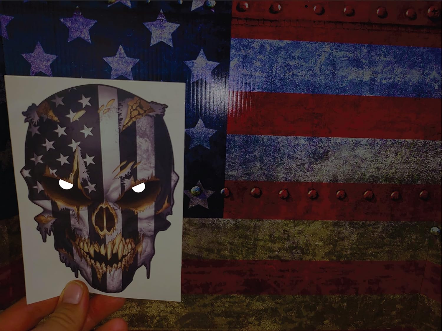 Skull with Reflective Eyes American Flag Vinyl Decal Stickers Car Truck Sniper Marines Army