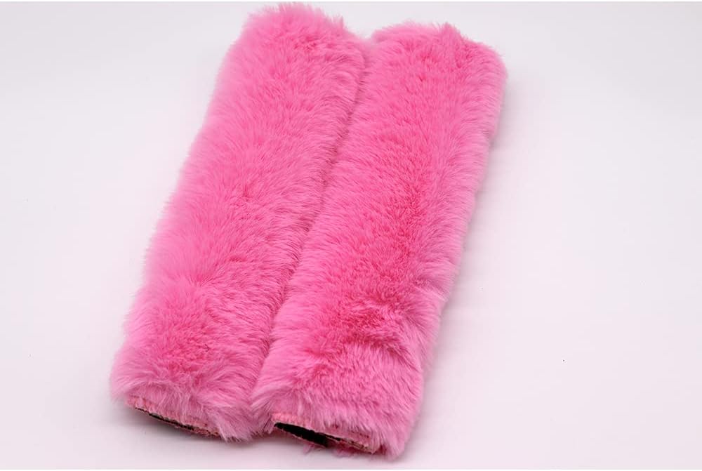 6pcs/Set Soft Fluffy Faux Wool Steering Wheel Cover & Seatbelt Shoulder