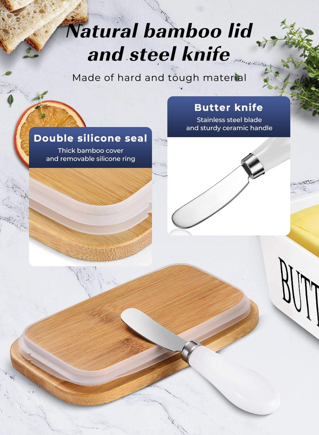 Butter Dish with Lid, Large Ceramic Butter Storage
