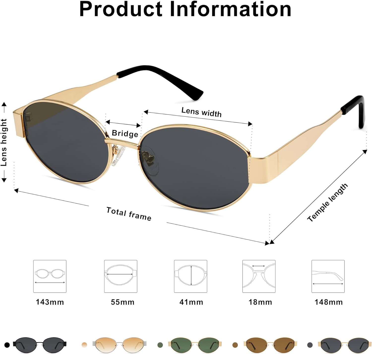 Retro Oval Sunglasses for Women Men Trendy Sun Glasses Classic Shades UV400 Protection (Gold Grey)