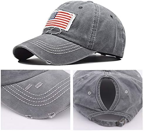 Ponytail Hat for Women American-Flag Pony Tail Caps High Bun