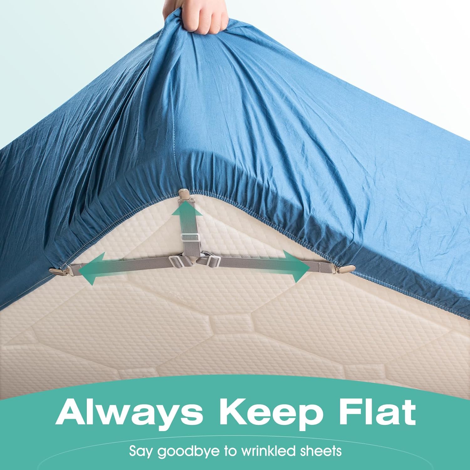 Bed Sheet Straps, Easy to Install Sheet Straps, Fitted Sheet Clips, Adjustable Sheet Fasteners (Gray-4 Pcs)