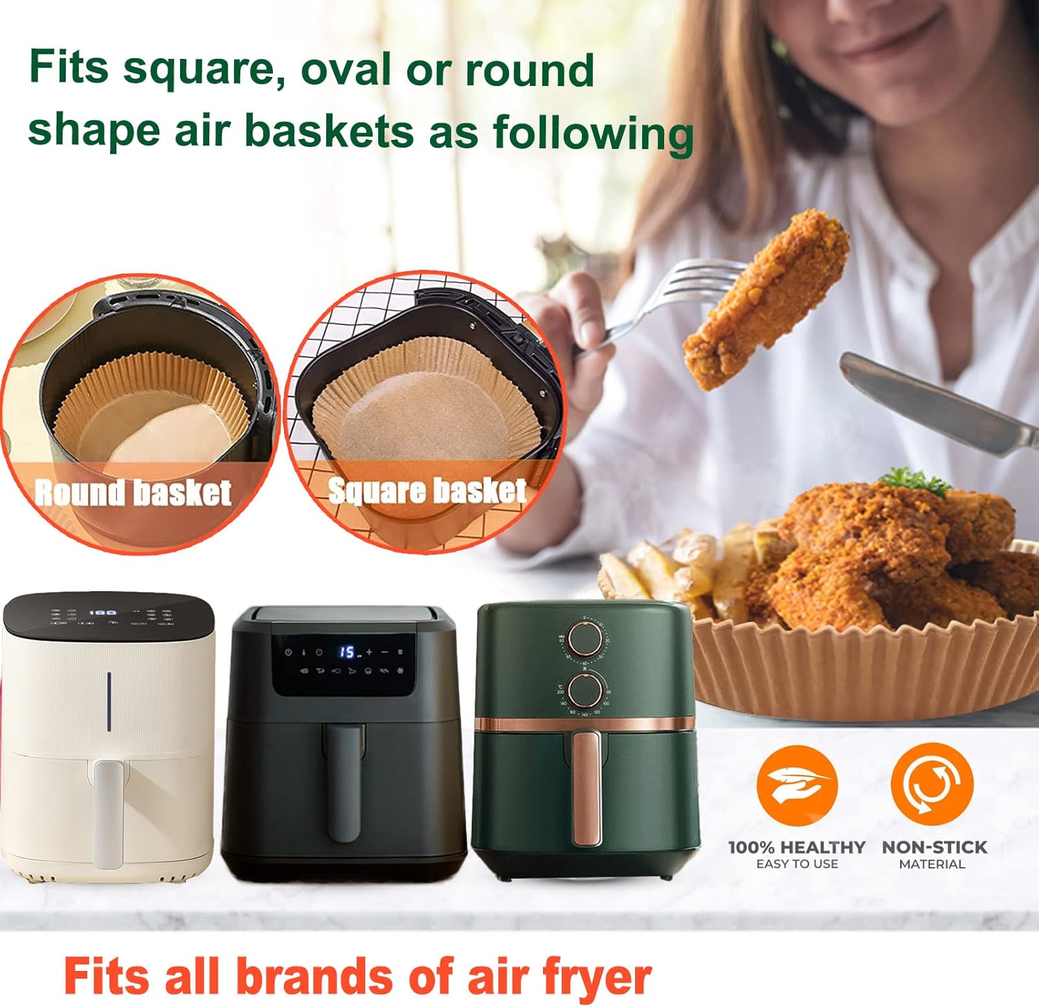 Disposable Air Fryer Paper Liners, 9 Inch Round Parchment Paper Liners for 4 qt 5 qt 6 qt