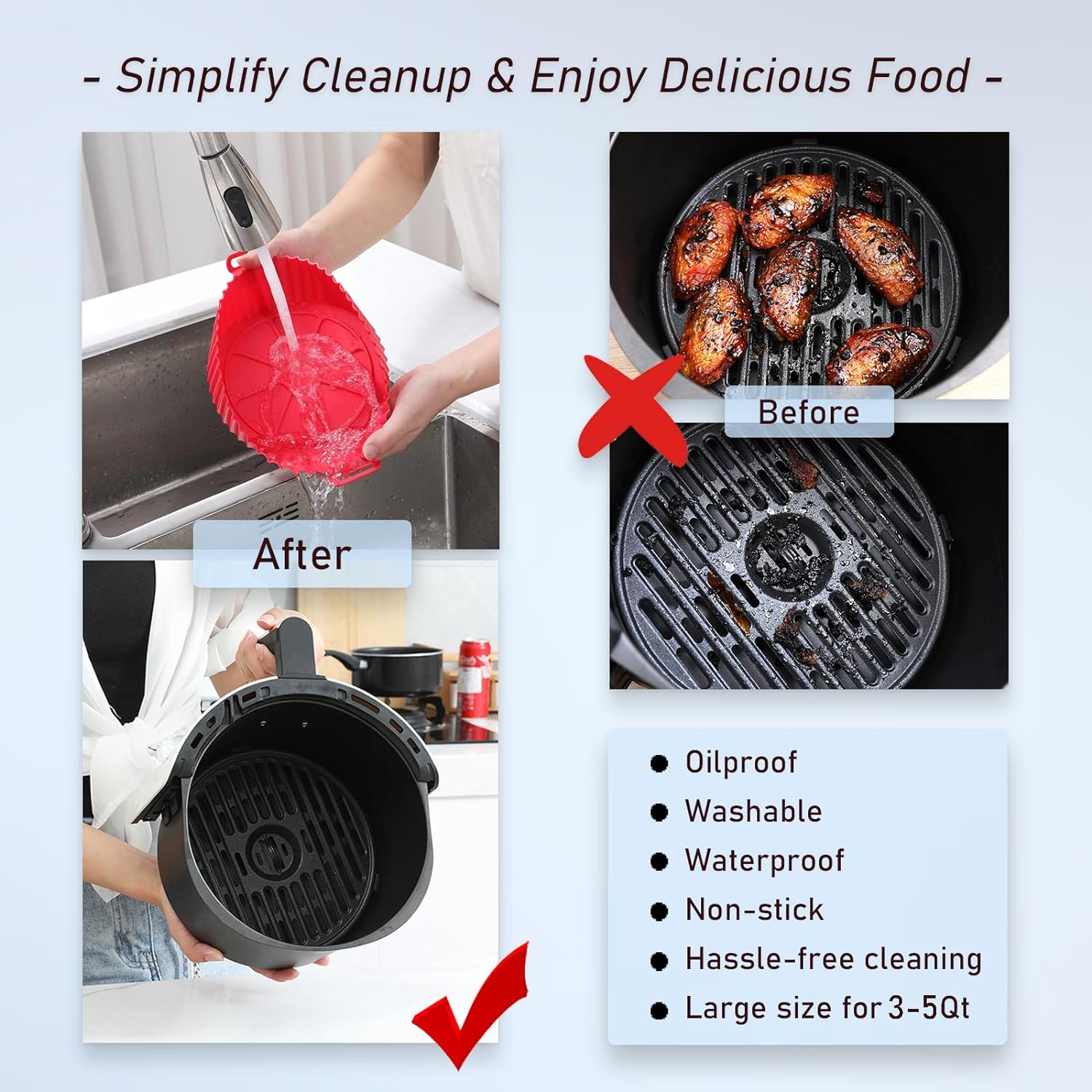 2 Pcs Reusable Non-Stick Air Fryer Basket Bowl Fit 3-5QT Air fryer Baking Replacement of Flammable Parchment Paper(Round, 6.5 Inch)
