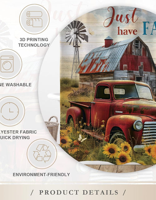 Load image into Gallery viewer, Rustic Farmhouse Shower Curtain 60Wx72L Inches Retro Red Truck Positive Quote Vintage Sunflowers
