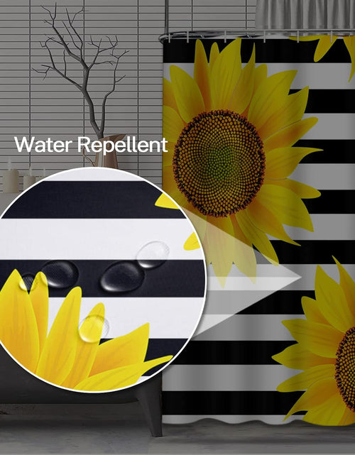 Load image into Gallery viewer, Shower Curtain Waterproof Home Decor Brown Bright Sunflowers Striped Black and White Pattern,66 x 72 inches
