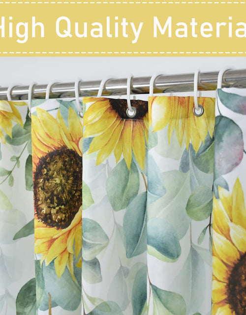 Load image into Gallery viewer, Eucalyptus Sunflower Shower Curtain Sage Green Spring Watercolor Leaves Farmhouse Decor, 72"x72"
