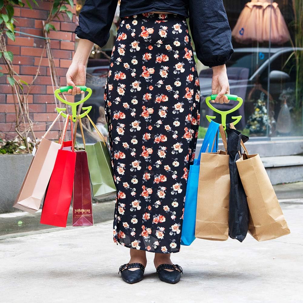 Shopping Bag Handle Carrier Each Handle Holds Up to 80lbs, Hanger with Soft Grip Handle, 2 Pack