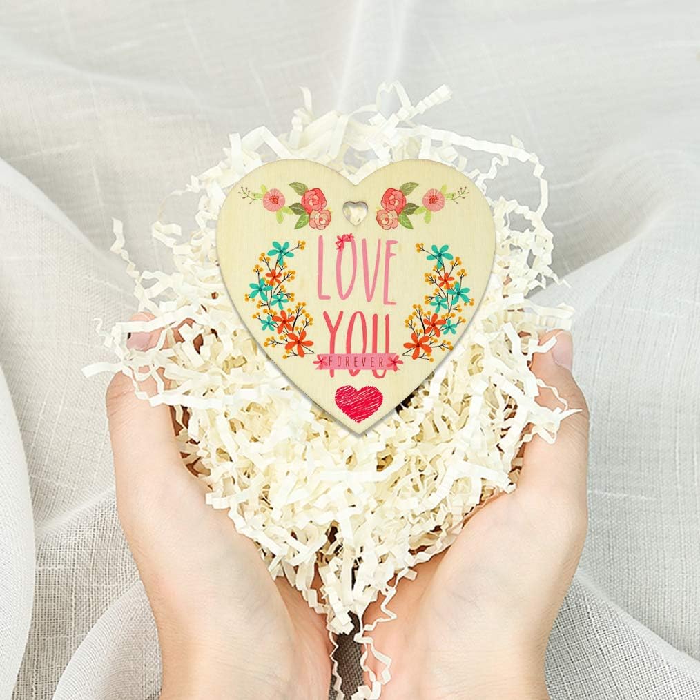 50 Pieces 3" Natural Heart Wood Slices, DIY Wooden Ornaments Unfinished Predrilled Wooden Heart Embellishments with Natural Twine