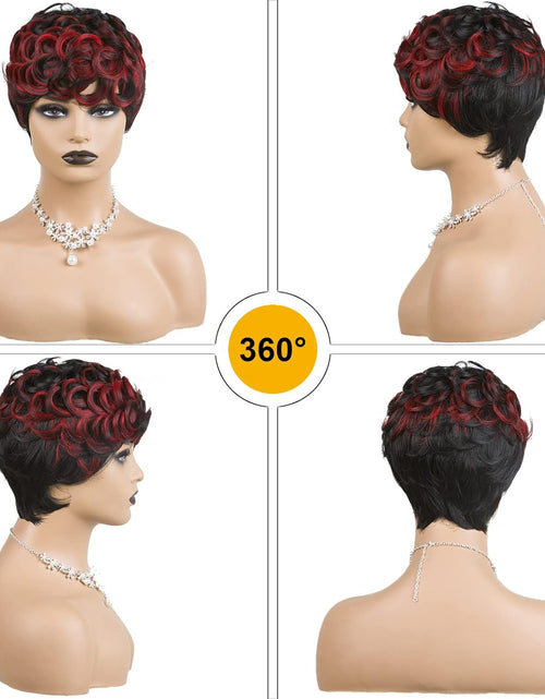Load image into Gallery viewer, Short Cut Wig Black Mixed With Red Curly Wigs Natural Black Mixed Red

