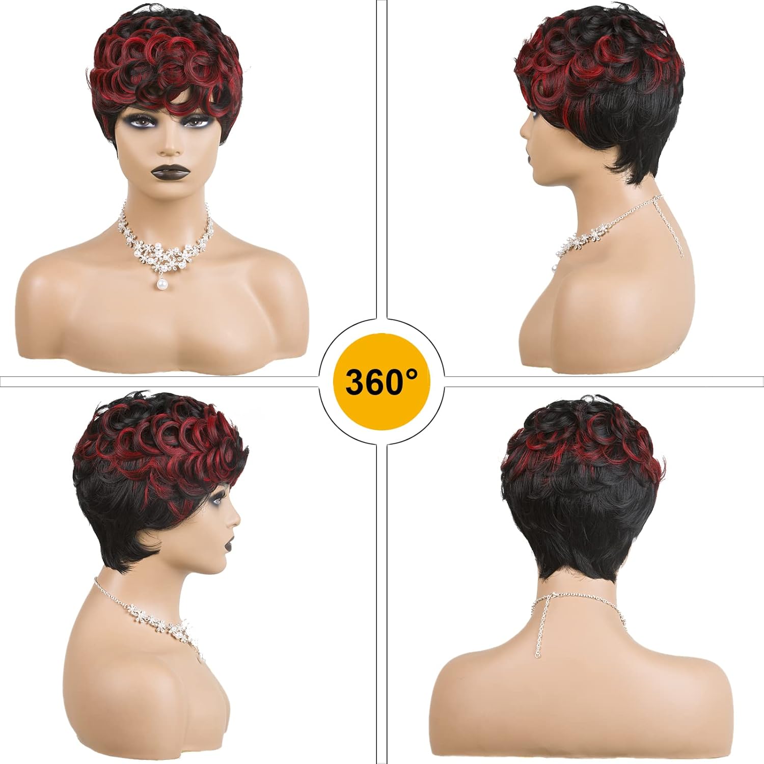 Short Cut Wig Black Mixed With Red Curly Wigs Natural Black Mixed Red