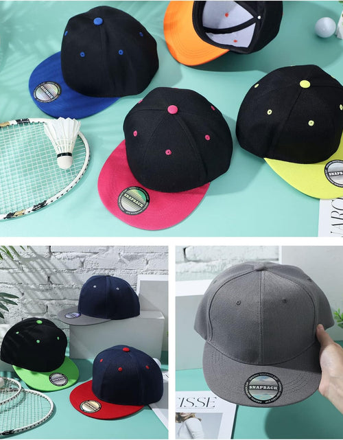 Load image into Gallery viewer, 15 Pack Snapback Hats for Men Hip Hop Style Hats Solid Baseball Hats Adjustable Snapback Cap Flat Brim Baseball Caps (Mixed)
