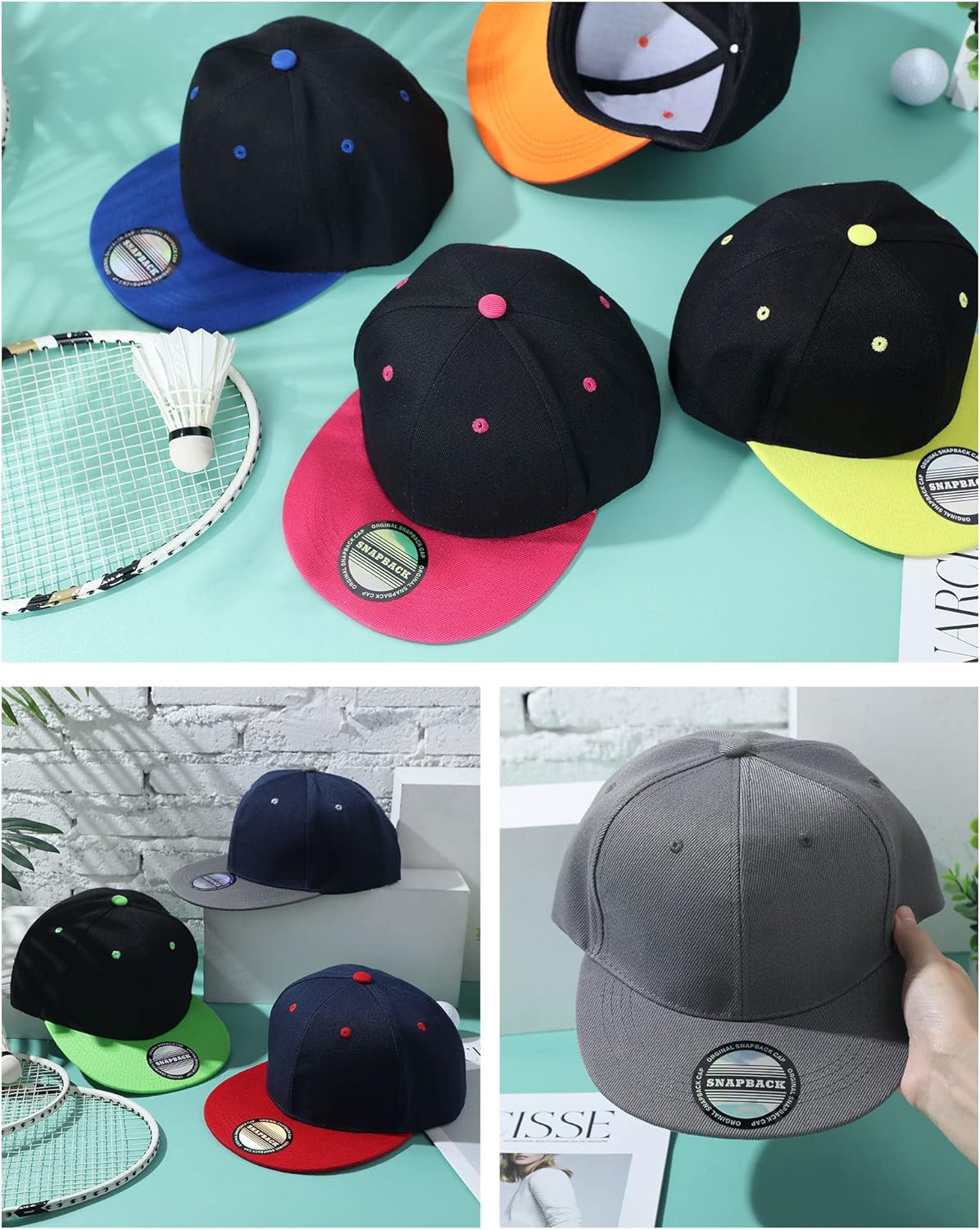 15 Pack Snapback Hats for Men Hip Hop Style Hats Solid Baseball Hats Adjustable Snapback Cap Flat Brim Baseball Caps (Mixed)