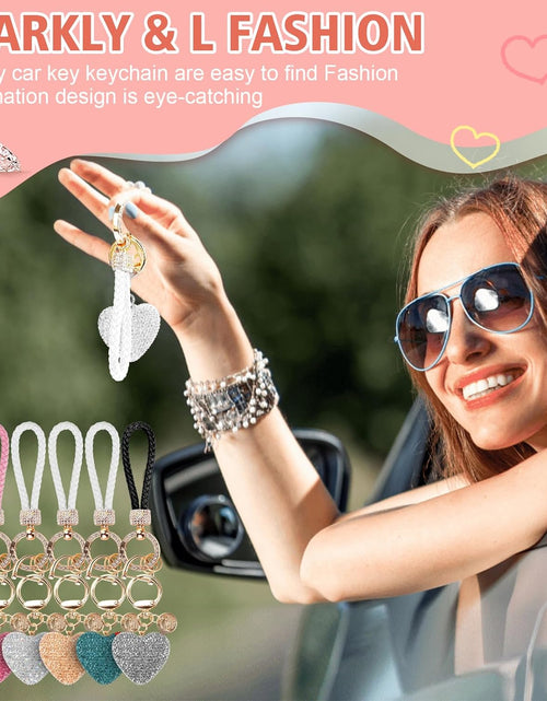 Load image into Gallery viewer, Car Keychain for Women with Rhinestone Heart Shape Bling Girl Cute Keychain, White
