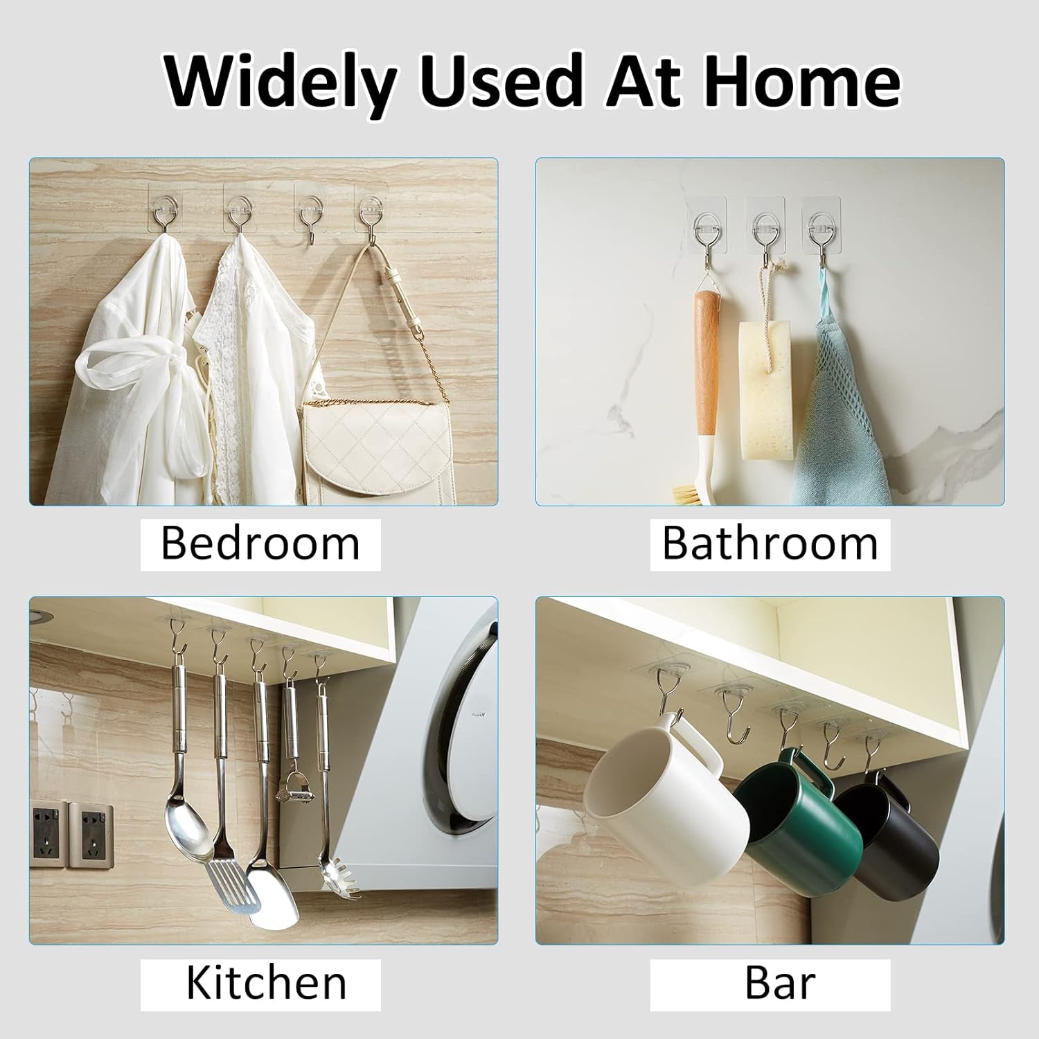 8PCS Adhesive Wall Hooks Sticky Hooks - Hanging Up to 11Lbs (5Kg), Small Stick on Hooks, Self Adhesive 204 Stainless Steel Hooks (Clear)