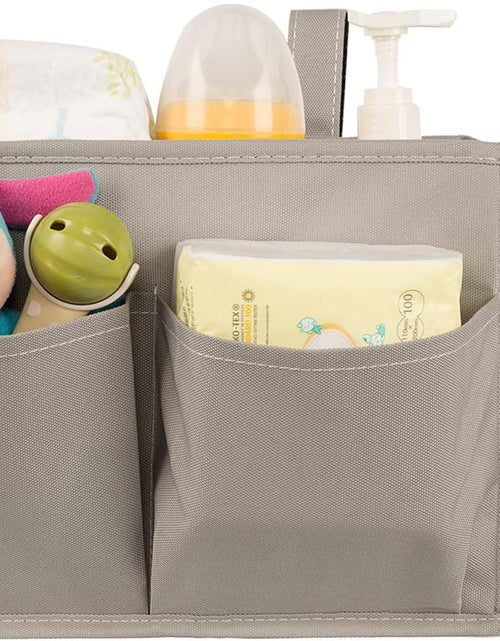Load image into Gallery viewer, Bedside Caddy Hanging Bed Organizer Storage Bag Pocket for Bunk and Hospital Beds, College Dorm Rooms Baby Bed Rails (Small, Gray)
