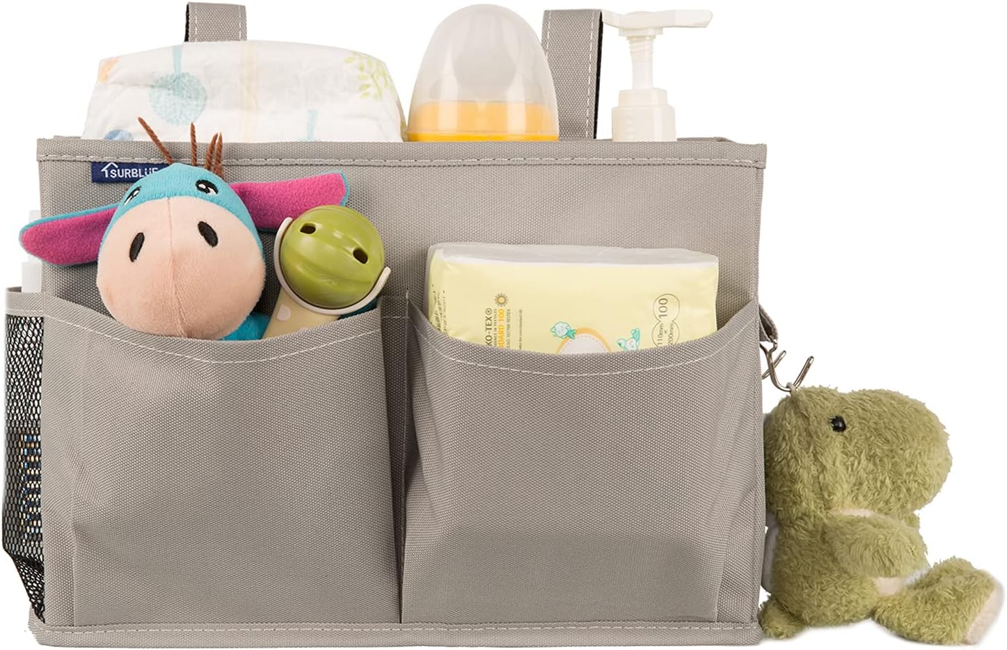 Bedside Caddy Hanging Bed Organizer Storage Bag Pocket for Bunk and Hospital Beds, College Dorm Rooms Baby Bed Rails (Small, Gray)