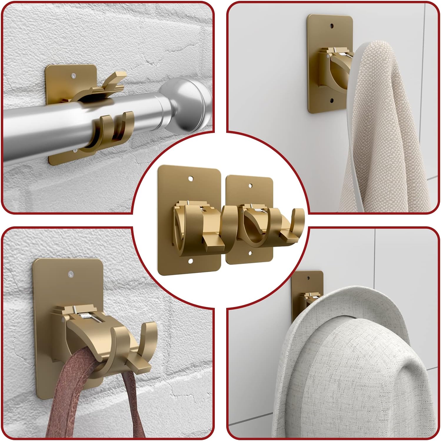 8 Pieces Self Adhesive Curtain Rod Bracket, Universal Plastic Curtain Rod Holders, No Drill Curtain Rod Brackets Curtain Rod Hooks