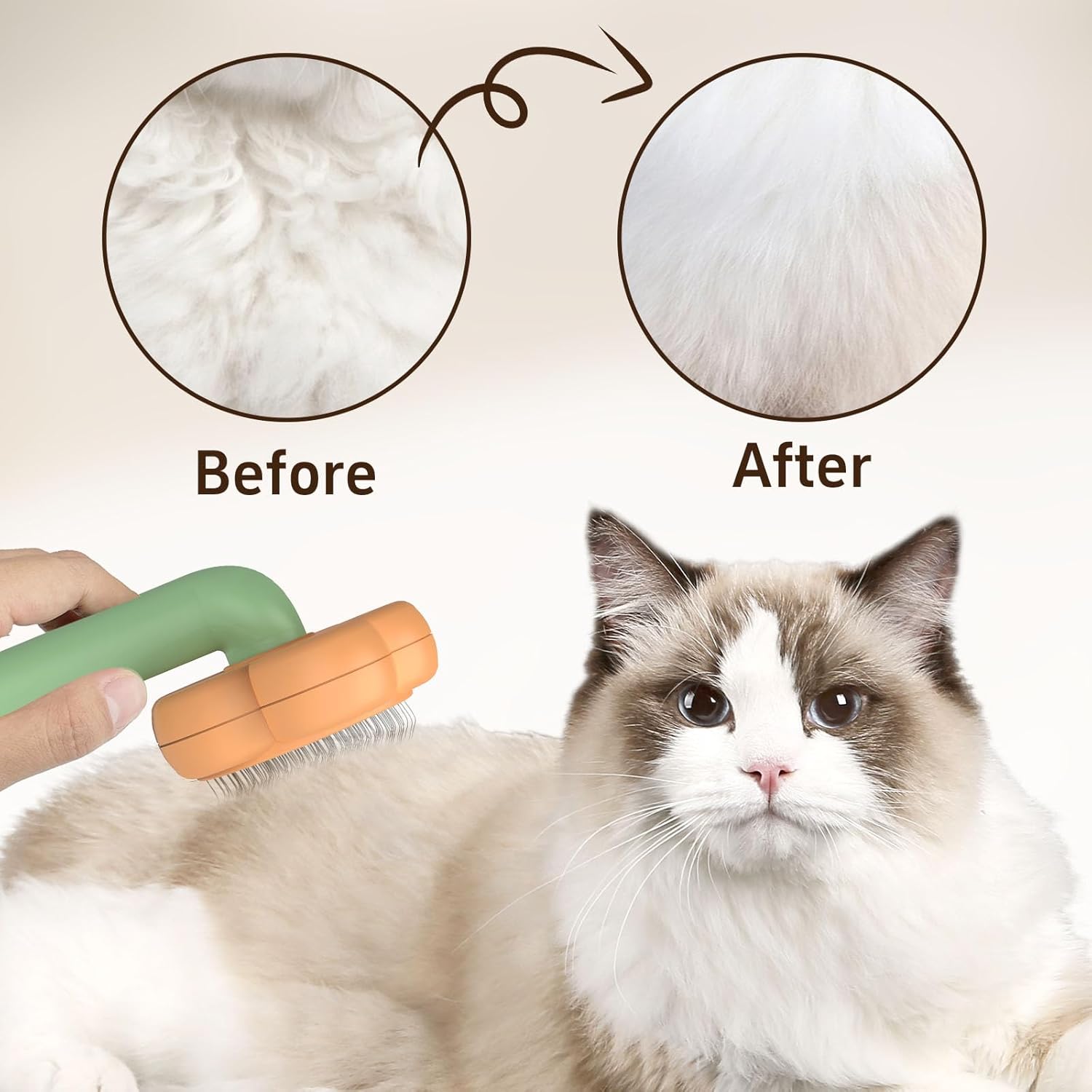 Pet Grooming Brush Cat Deshedding Brush, Self-Cleaning Slicker Cat Brushes ,Orange+Green