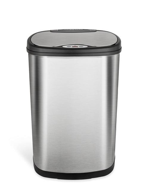 Load image into Gallery viewer, Automatic Touchless Motion Sensor Oval Trash Can with Black Top, 13 gallon/50 L, Stainless Steel
