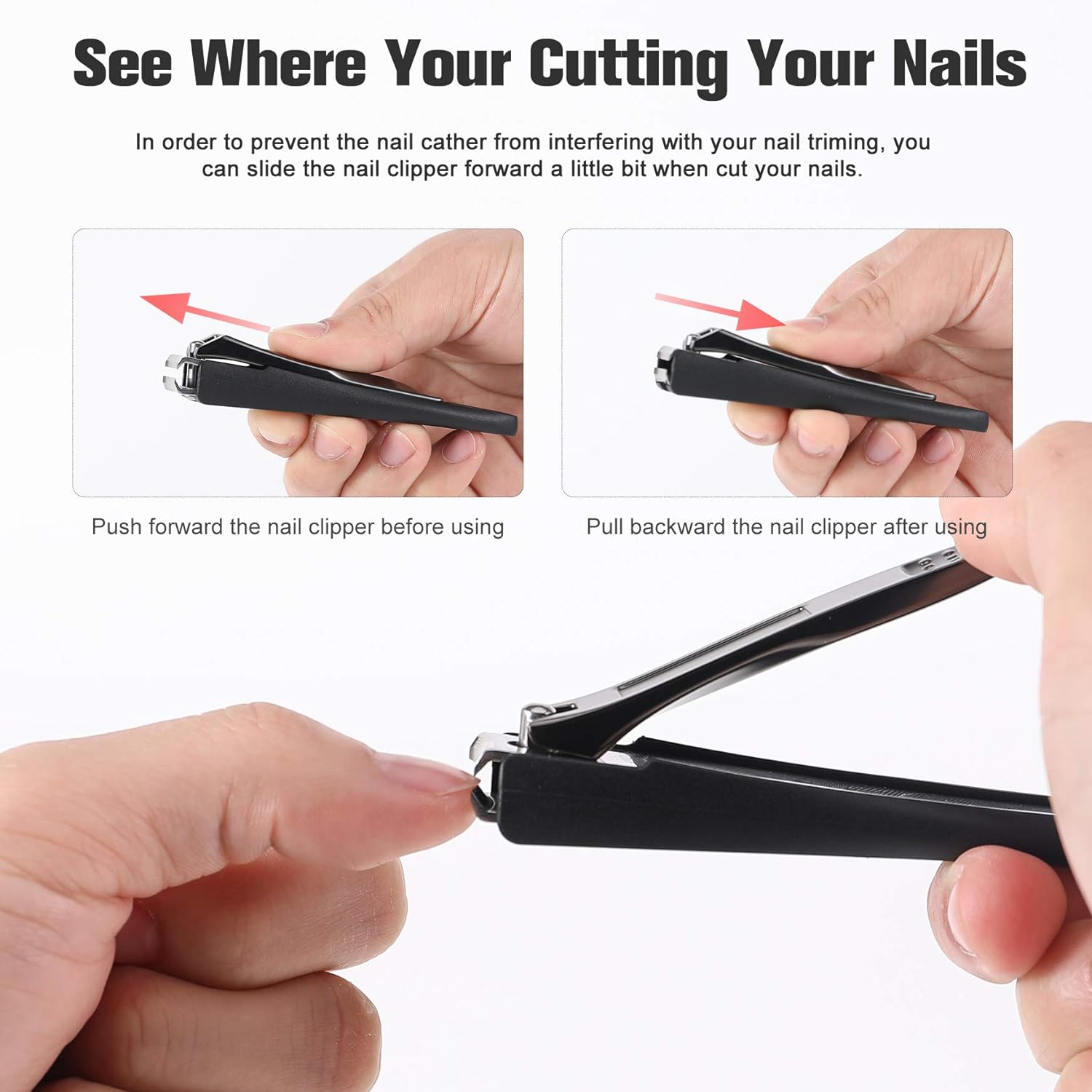Nail Clippers with Catcher 2 PCS Set, No Splash Fingernail Clipper and Toenail Clipper