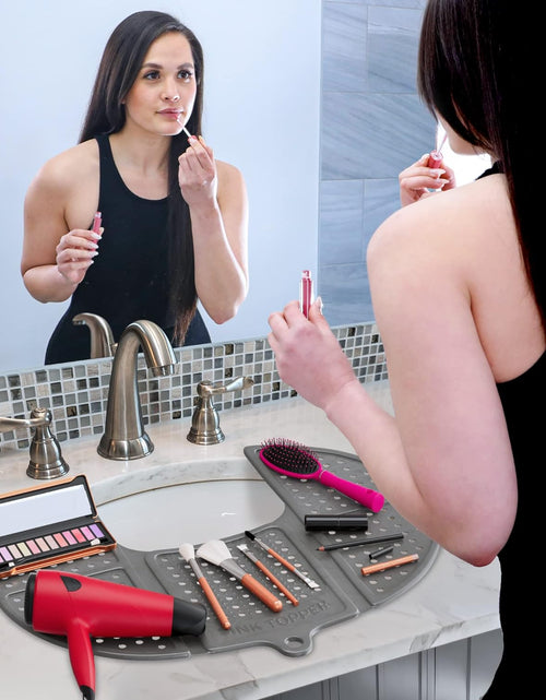 Load image into Gallery viewer, Sink Topper Foldable Sink Cover - Silicone Beauty Makeup Brush Cleaning Mat Hot Tools Organizer,  Standard, Silver
