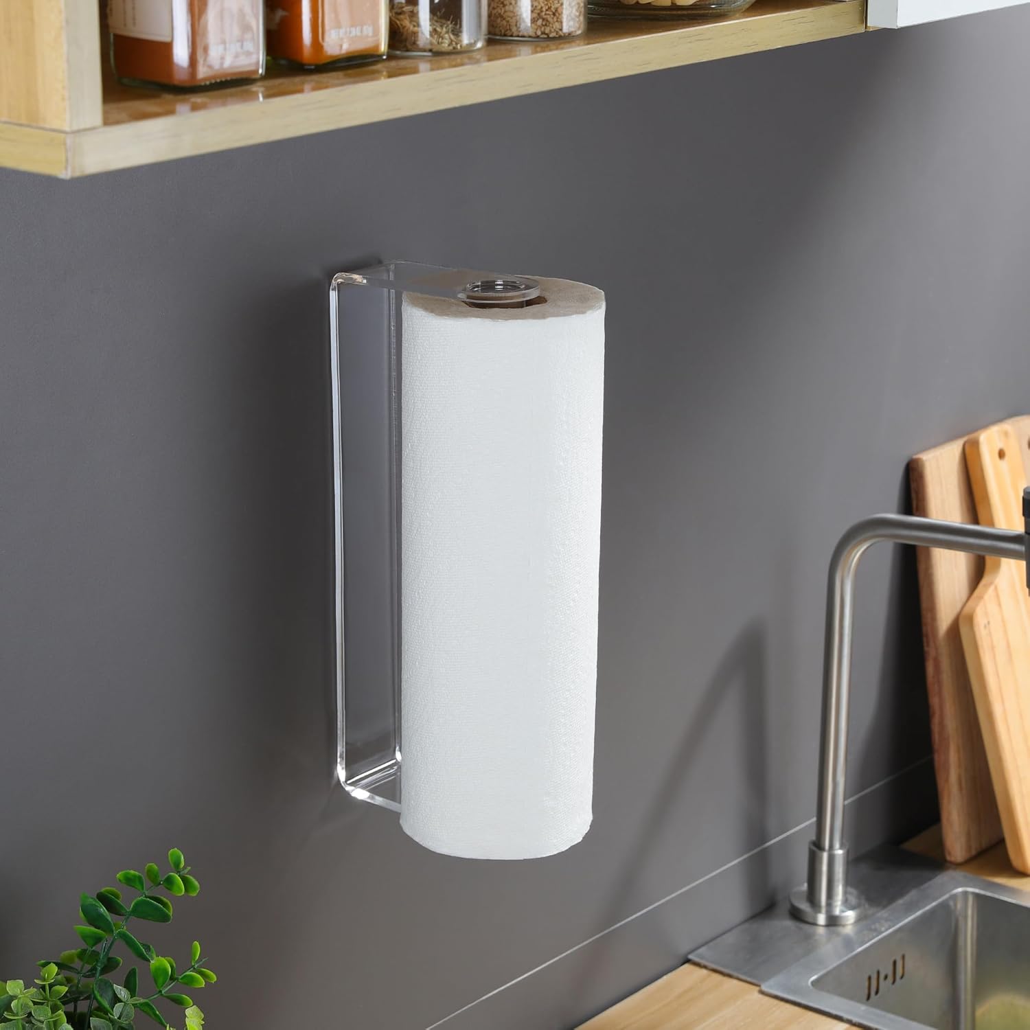 Acrylic Paper Towel Holder - Kitchen Paper Towel Holder Under Cabinet, One Hand Operable, Self Adhesive Paper Towel Rack for Bathroom Organizer