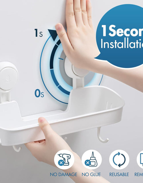 Load image into Gallery viewer, Suction Shower Caddy with 4 Hooks, Bathroom Shower Basket Wall Mounted Shower Organizer for Shampoo, Body Wash,Conditioner
