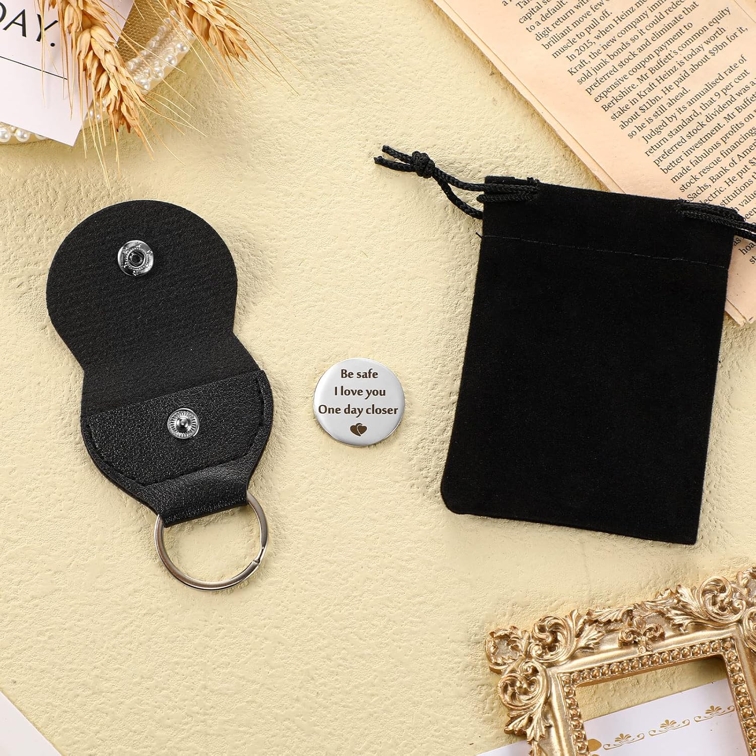 Pocket Hug Token Long Distance Relationship Keepsake Stainless Steel Double Sided Inspirational Gift with Keychain (Be Safe)