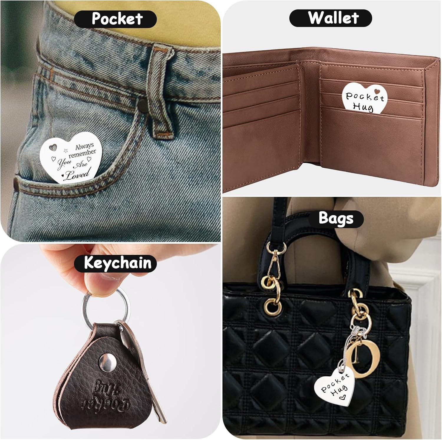 Pocket Hug Token,Long Distance Gifts Keepsake,Double Sided Inspirational Thinking of you Gift with Leather Keychain (You Are Loved)