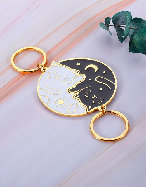 Load image into Gallery viewer, Cat Keychain, White + Gold, Modern Style, Unisex Keychain
