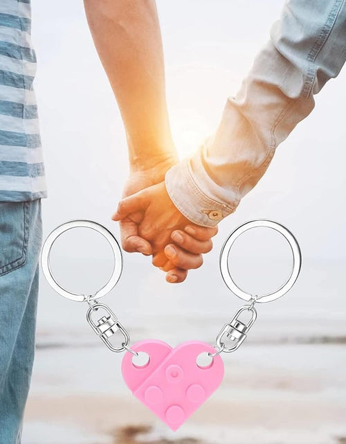 Load image into Gallery viewer, Matching Brick Keychain for Couples, Cute Heart Shape Keychains Set, Pink
