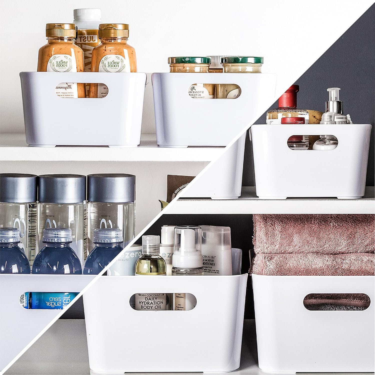 Plastic Storage Bins, Large - 2 Pack, White | Pantry Organizers and Storage Containers Fridge Organizer Bins