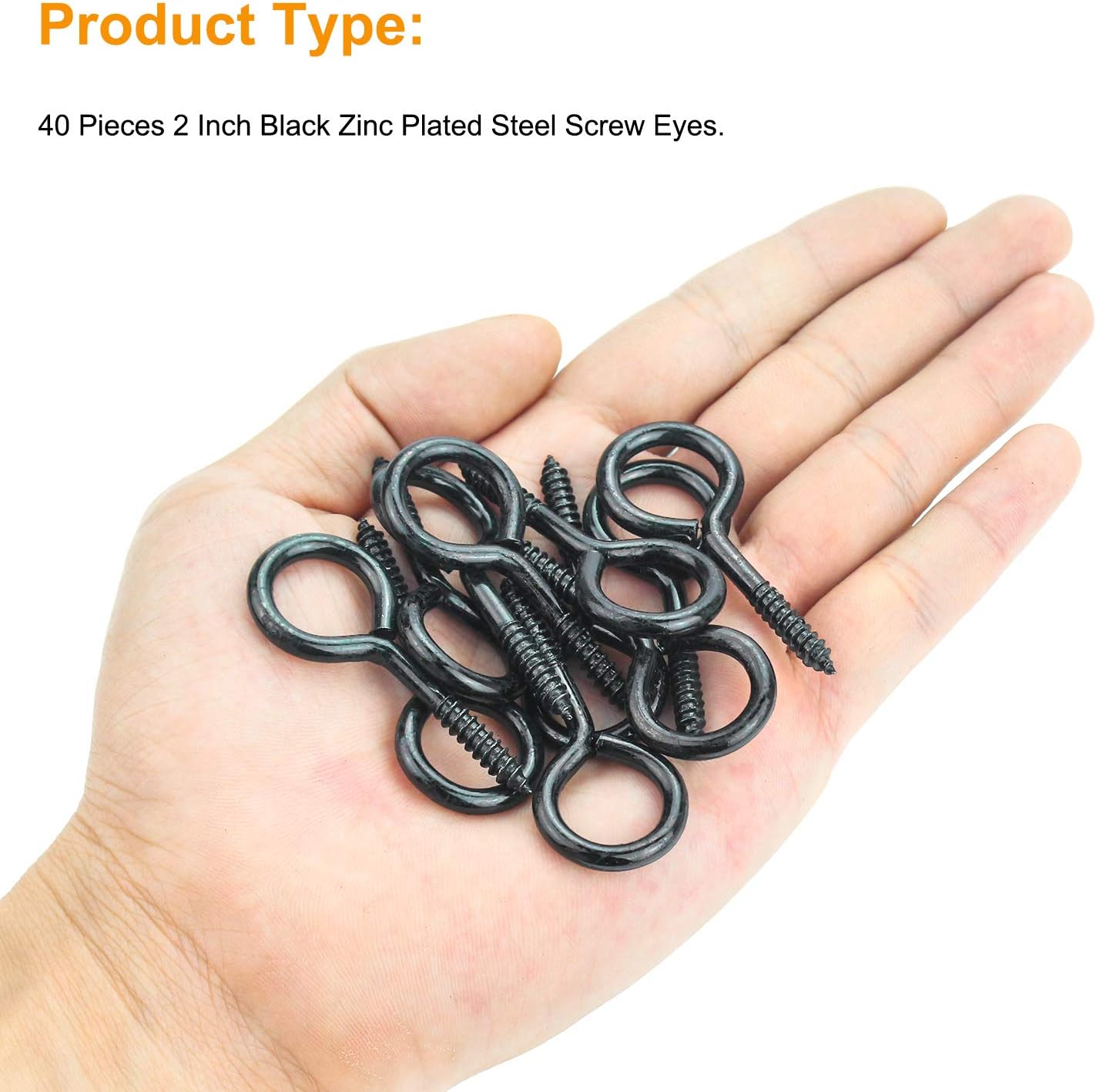40 Pieces 2 inch Screw Eyes, Black Zinc Plated Steel Screw Eyes, Self Tapping Screw Hooks, Metal Eye Hooks, Eyelet Screws