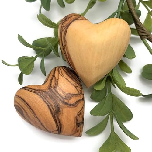 Handmade Wooden Hearts, Set of Five Olive Wood Carved Hearts from the Holy Land,for Wedding, Wood Heart Décor
