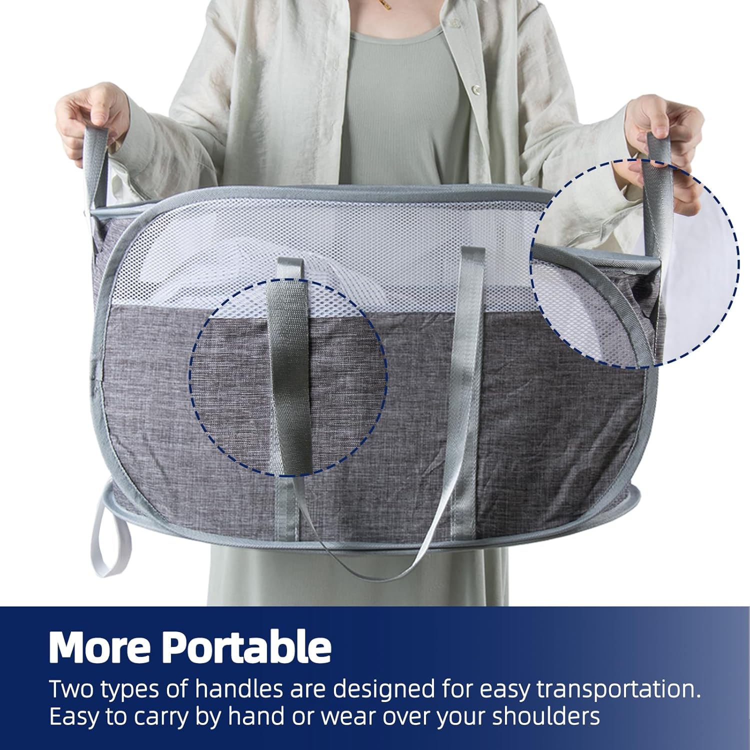 Collapsible Laundry Basket, Foldable Pop Up Laundry Hamper with Reinforced Handles, Gray