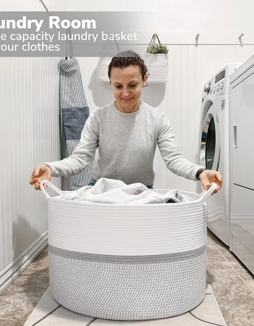 Load image into Gallery viewer, XXL Extra Large Cotton Rope Woven Basket, Throw Blanket Storage Basket with Handles, Decorative Clothes Hamper - 22&quot; x 22&quot; x 14&quot; Gray
