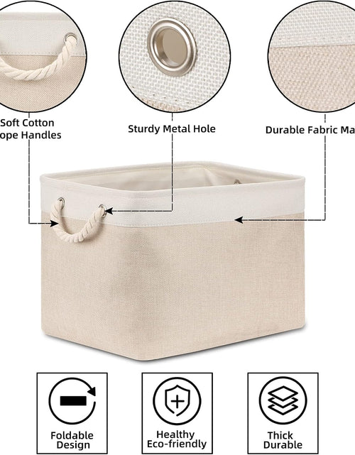 Load image into Gallery viewer, Beige Storage Basket Large Fabric Cloth Baskets [2-Pack] Tall Rectangular Shelf Baskets 16X11.8X11.8 in Canvas Collapsible Storage Bins
